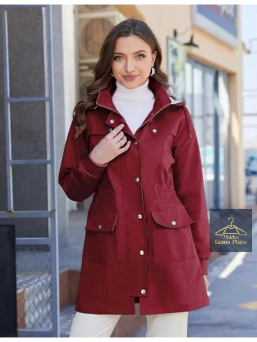 Women's Lightweight Waterproof Rain Jacket Hooded Windbreaker Trench